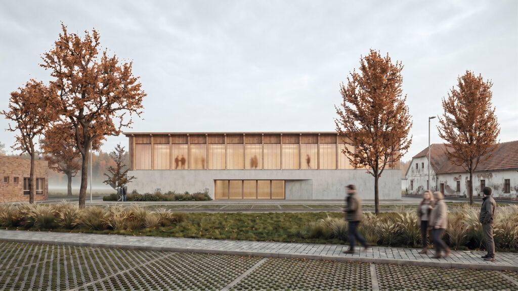 Sokol Hall Veleň — Rendering of the building viewed from the street