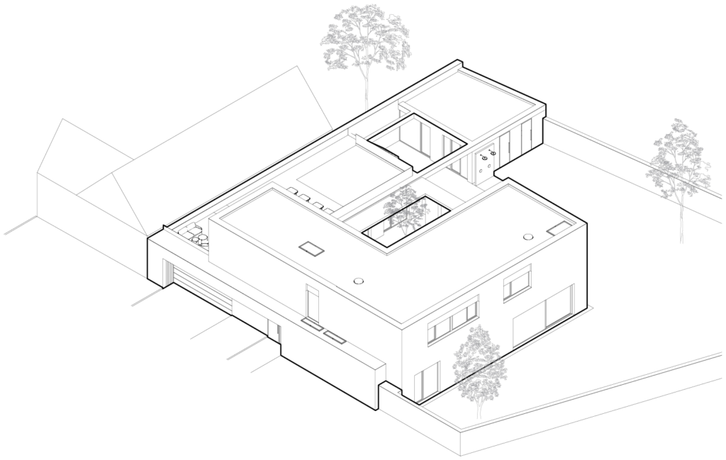 Vila s vnitřním dvorem — Radonice — Axonometrie