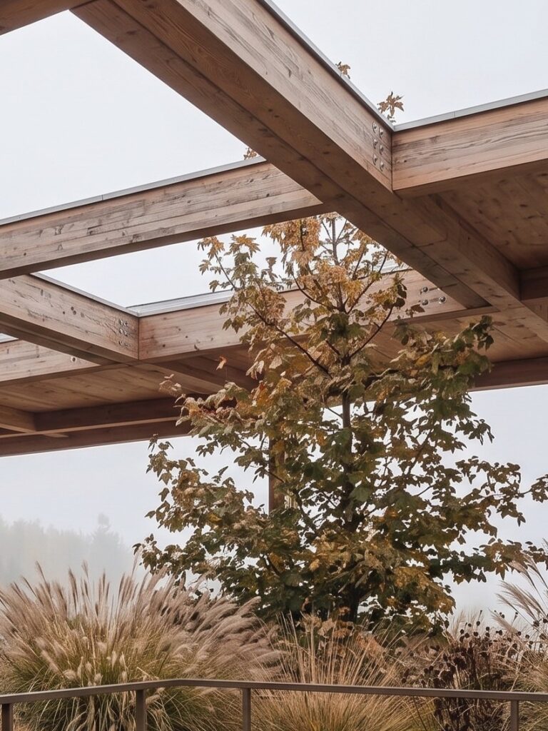 Sokol Hall Veleň — Rendering of the terrace's timber structure in detail