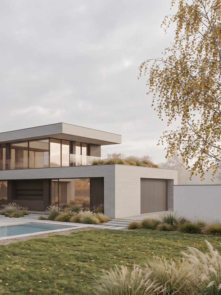 Vila s terasami — Nový Vestec — detail terasy a proskleného nároží